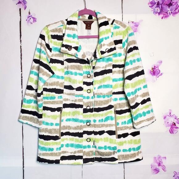 Multiples Textured Stripe Button 3/4 Sleeve Blazer Jacket M - Picture 1 of 10